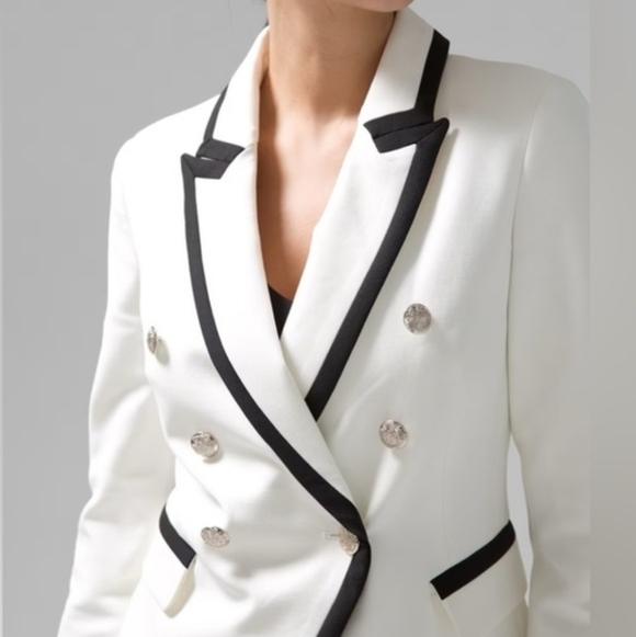 White House Black Market Contrast Studio Blazer Ecru Black Trim NWT Size 2 - Picture 10 of 12